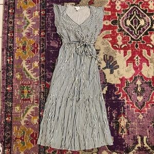 Isabel Maternity Blue/White Stripe Ruffle Sleeve Maxi Dress- S